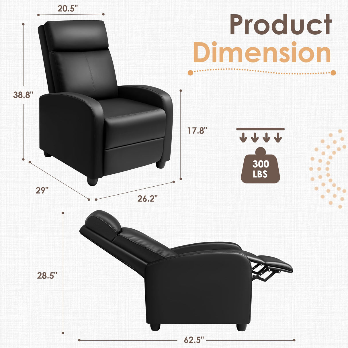 Recliner Chair for Adults Modern PU Leather Adjustable Reclining Chair