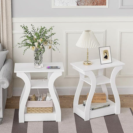 End table with Charging Station, Side Table with USB Ports and Outlets, Nightstand