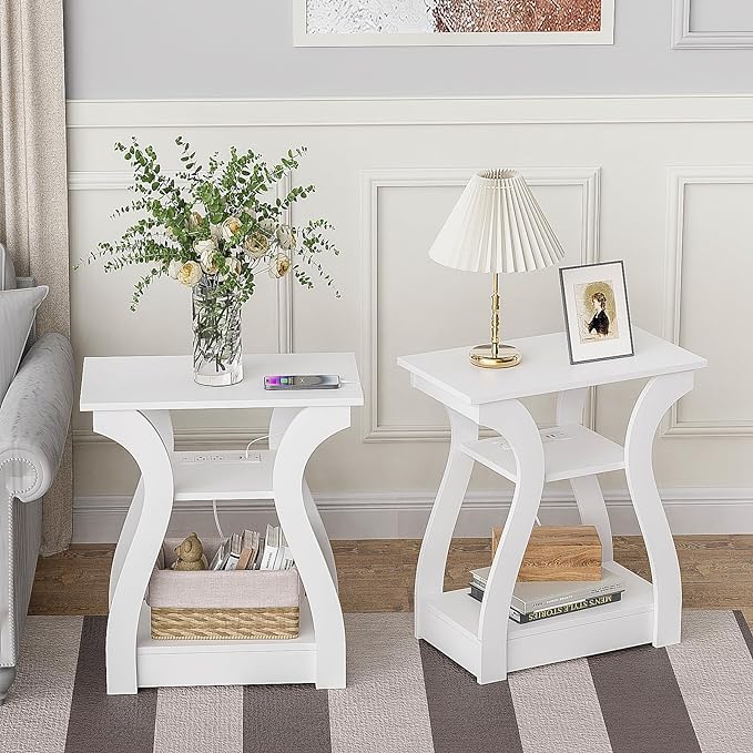 End table Set of 2 with Charging Station, Side Table with USB Ports and Outlets, Nightstand