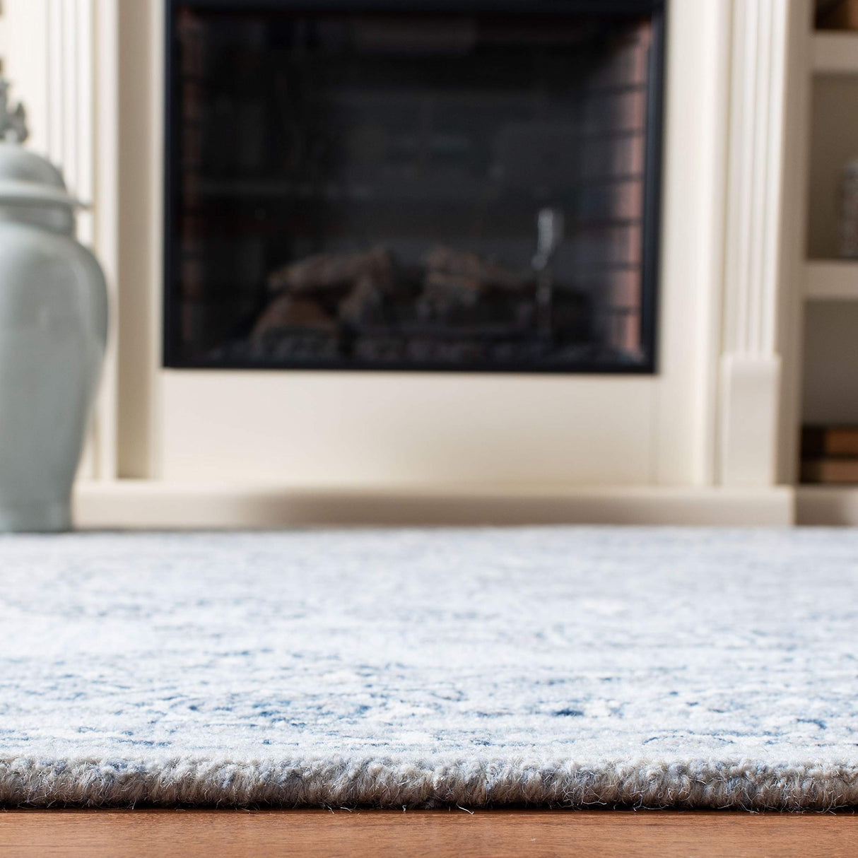 Micro-Loop Collection Area Rug - 7' Square, Light Blue & Ivory