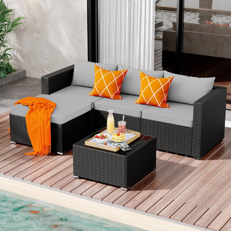 Patio Furniture Set,5 Piece Outdoor Patio Conversation Set All Weather Patio Sofa