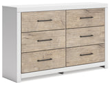 Design by Ashley Charbitt Contemporary 6 Drawer Dresser with Safety Stop for Bedroom, White & Light Brown