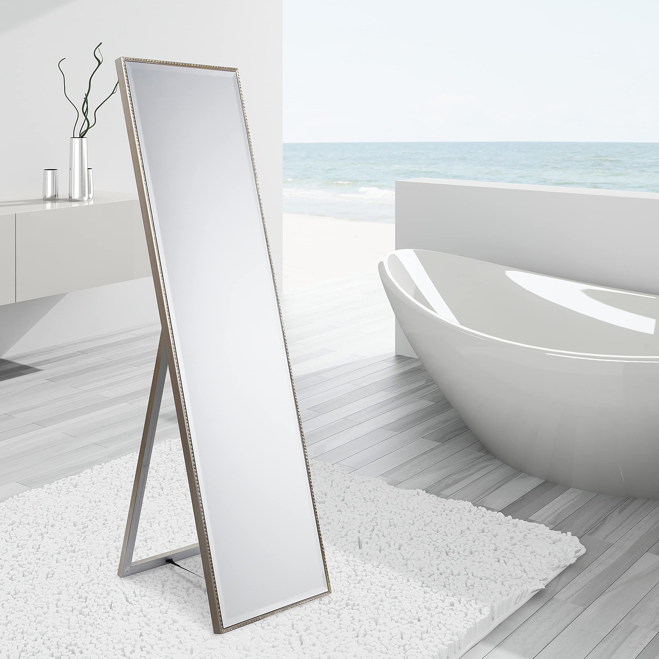 Empire Art Direct Traverse Modern Cheval, Floor Mirror Solid Wood Frame Covered with Beveled Clear MirrorPanel, 64" x 1.3" x 18"