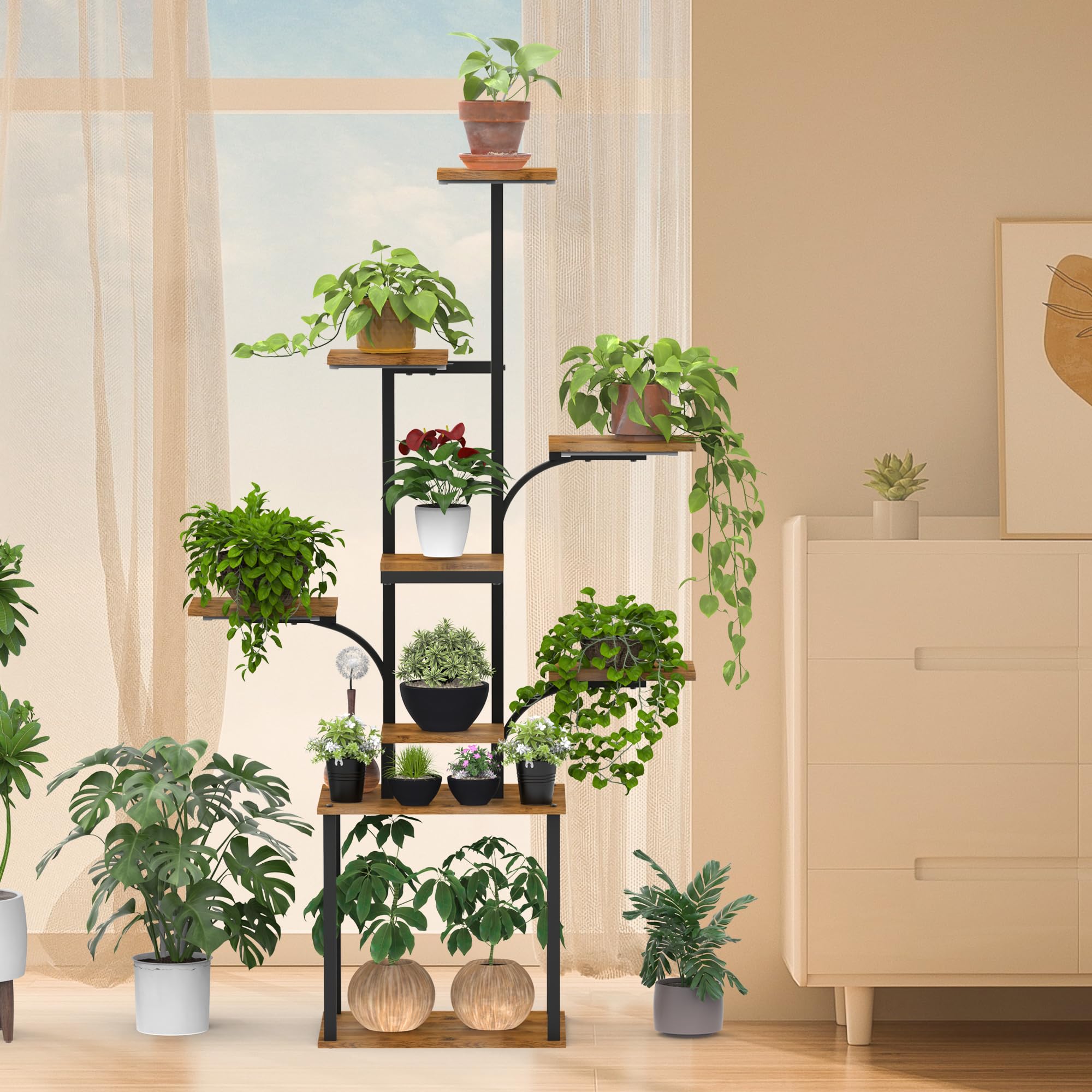 Plant Stand Indoor with Grow Lights, 9 Tiered Plant Shelf with 4 Grow Lights
