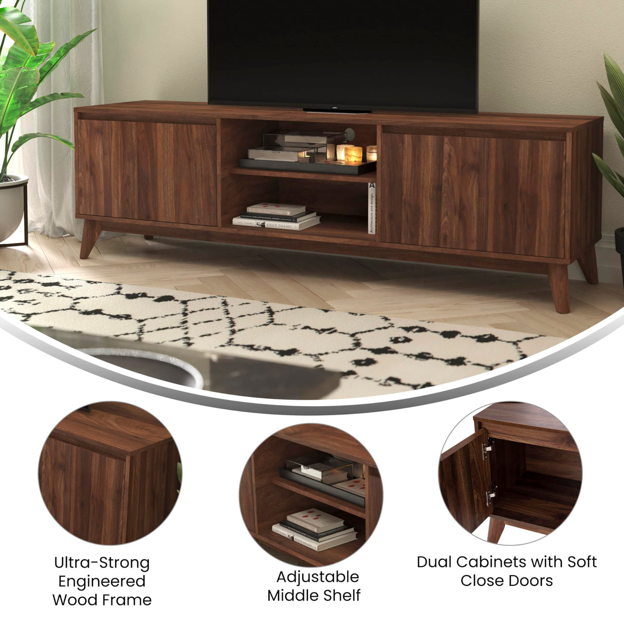 Engineered Wood TV Stand for 65"+ TVs, Media Console/TV Cabinet with Adjustable