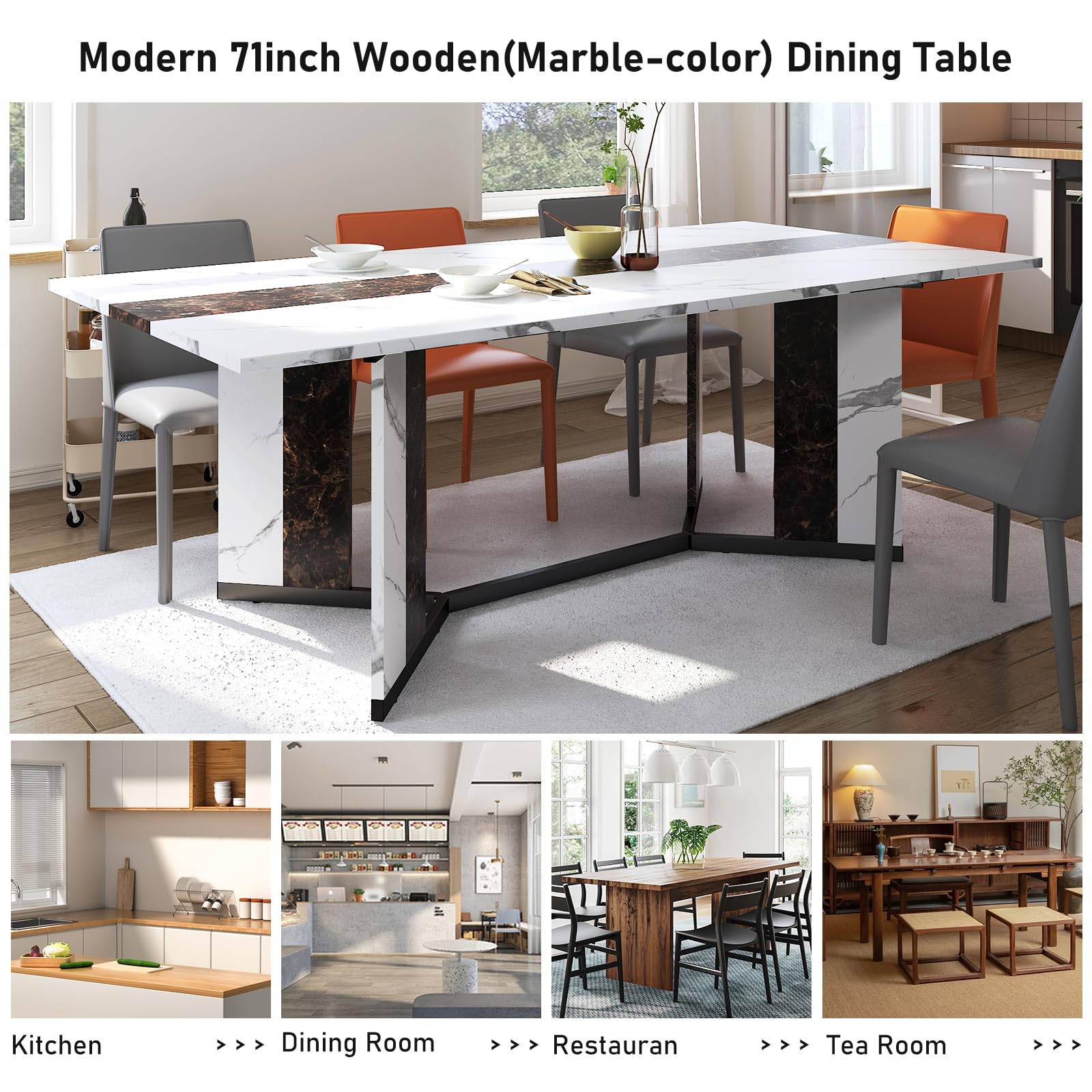 71In Large Rectangular White Dining Table