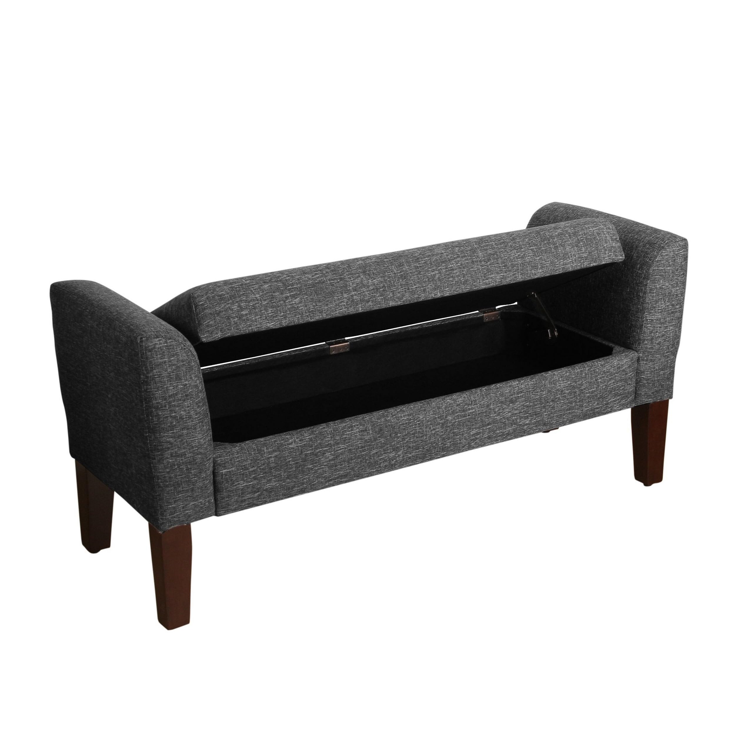Tara Upholstered Storage Settee Bench with Hinged Lid, Dark Grey