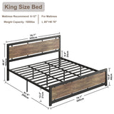 King Bed Frame with Headboard and Footboard, Metal Strong Supports, Easy Assembly,