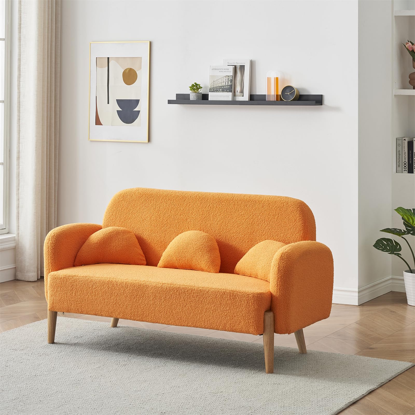 Sectional Couch Sofa with 3 Lumbar Pillows Teddy Velvet Cloud Couch