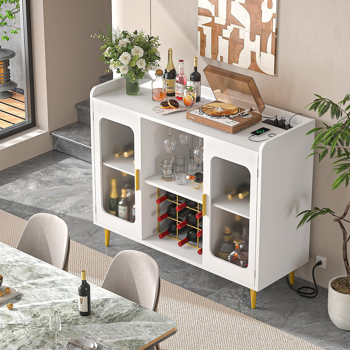 Wine Bar Cabinet with Power Outlet, Liquor Cabinet Bar with LED Light