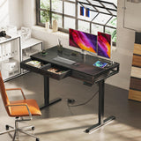 Electric Standing Desk with Drawers, Height Adjustable Desk with Power Outlets & LED Lights