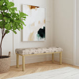 Theodore Decorative Bench with Wood Legs, Large, Cream Contemporary Global Pattern