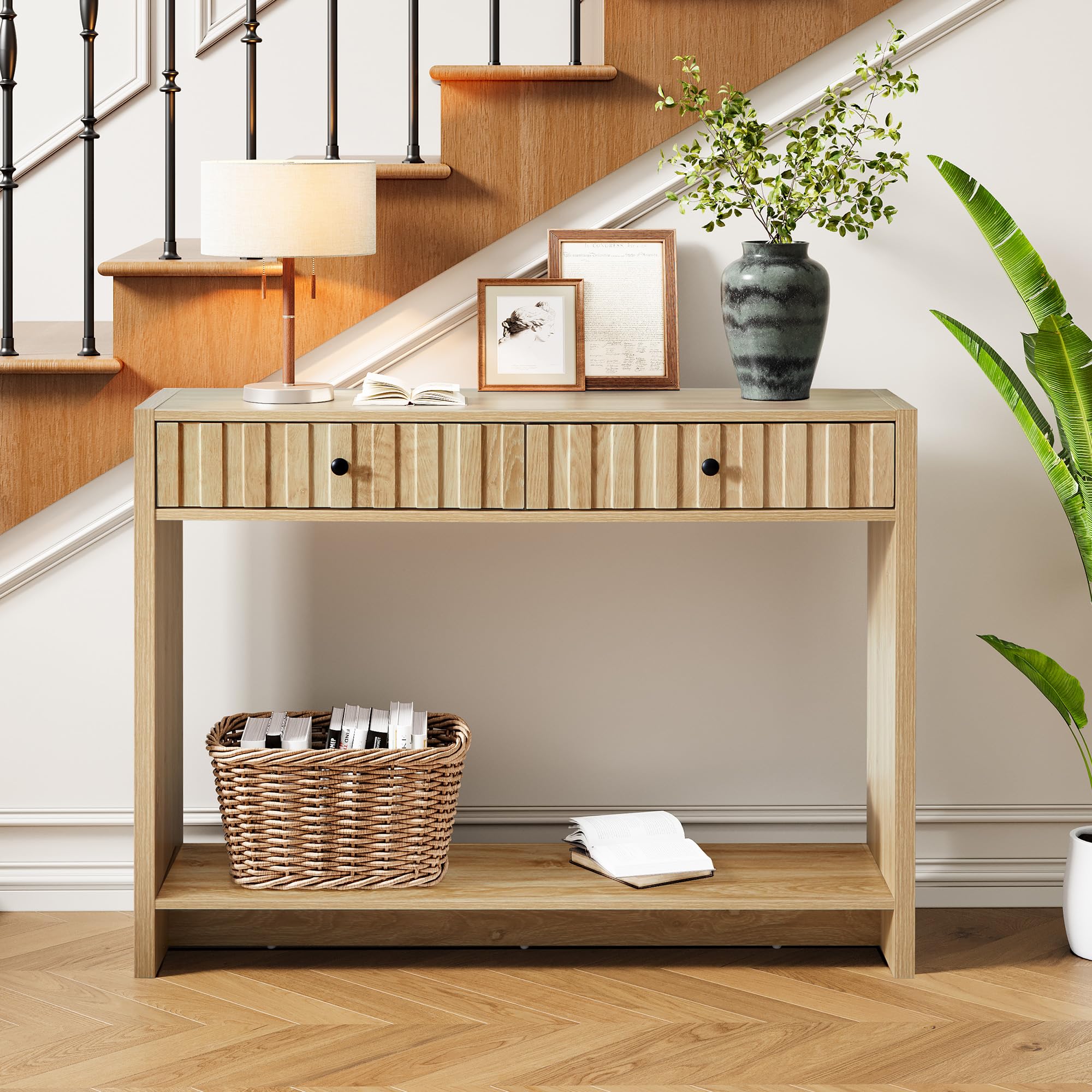 Entryway Console Table with Fluted Drawers - 43" Mid Century Sofa Table