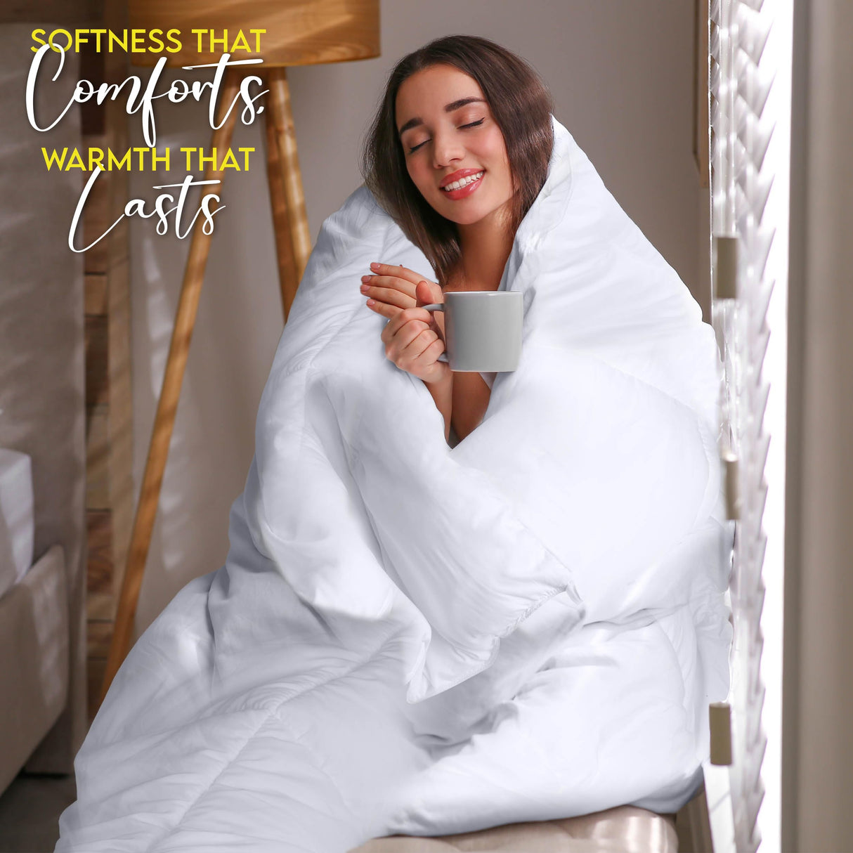 Comforter Duvet Insert, Quilted Comforter with Corner Tabs, Box Stitched Down Alternative Comforter (Full, White)