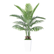 Artificial Palm Tree Artificial Silk Plant Fake Tree with White Tall Planter Faux Tropical Areca Floor Plant in Pot (1, White Tall Planter, 5 FT)