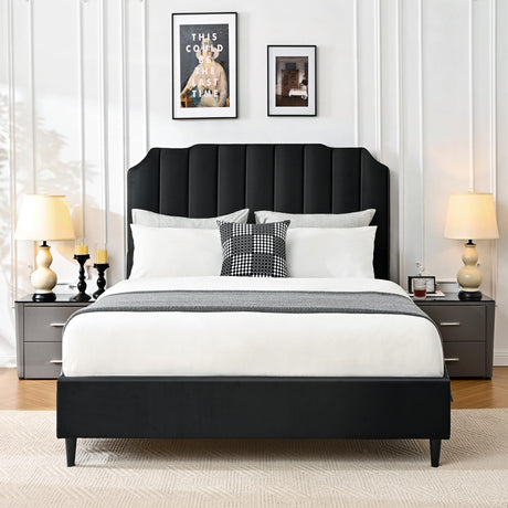 50.4"H Queen Bed Frame with Headboard Velvet Platform Bed Frame Queen Size,