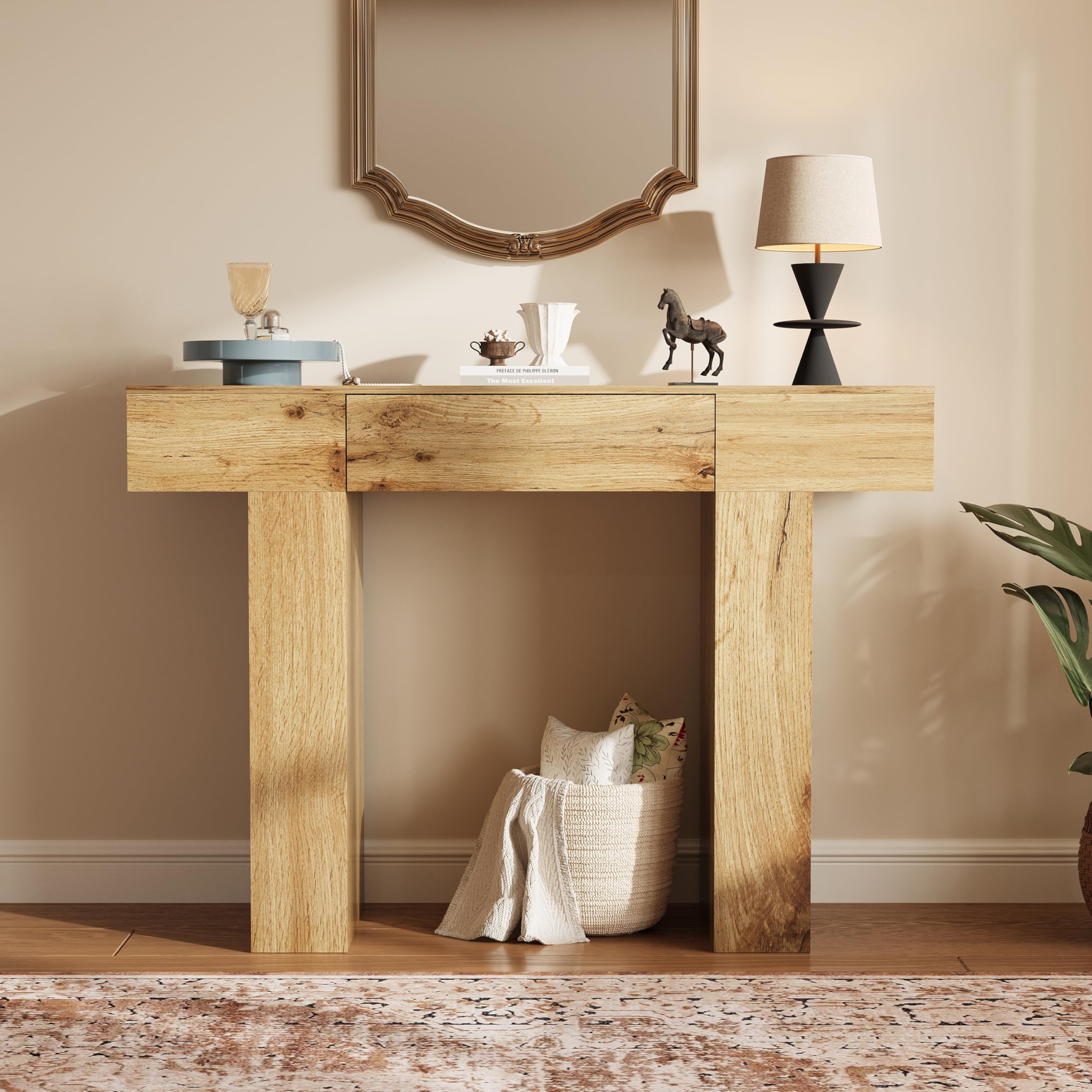 47-Inch Console Table with Drawer - Industrial Farmhouse Entryway Table