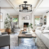 16" Semi Flush Mount 4-Light Industrial Ceiling Light, Black Chandelier