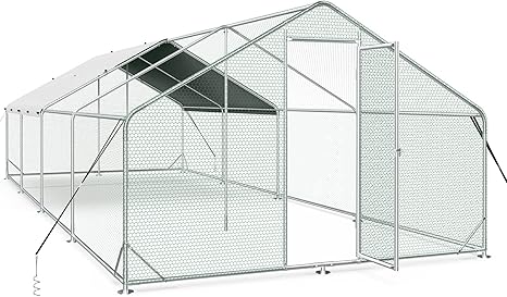 10x6FT Metal Chicken Coop with Hen House, Walk-in Poultry Cage Chicken Runs