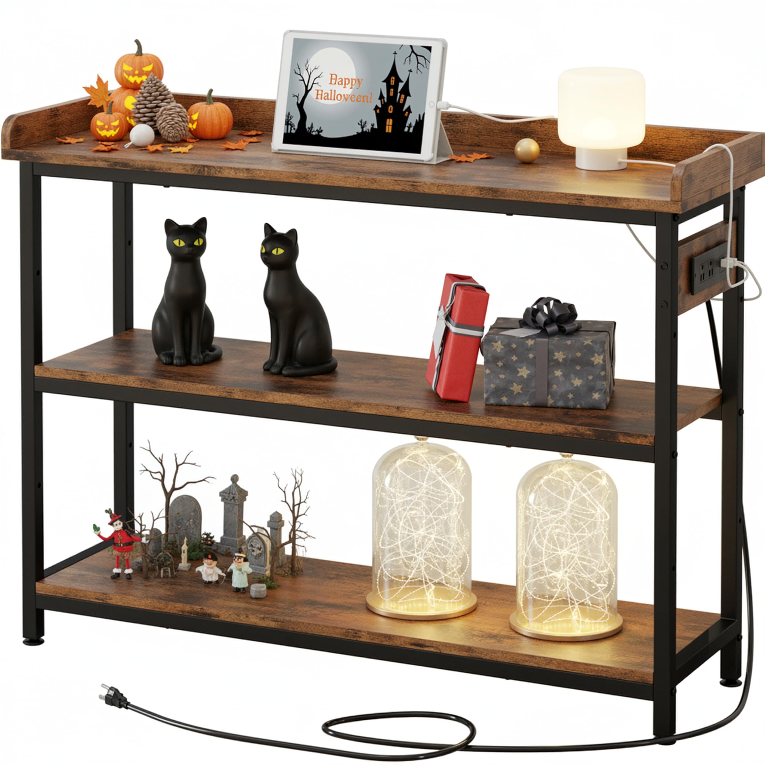 Farmhouse Console Table with Power Outlet - Height Adjustable Entryway Table 43"