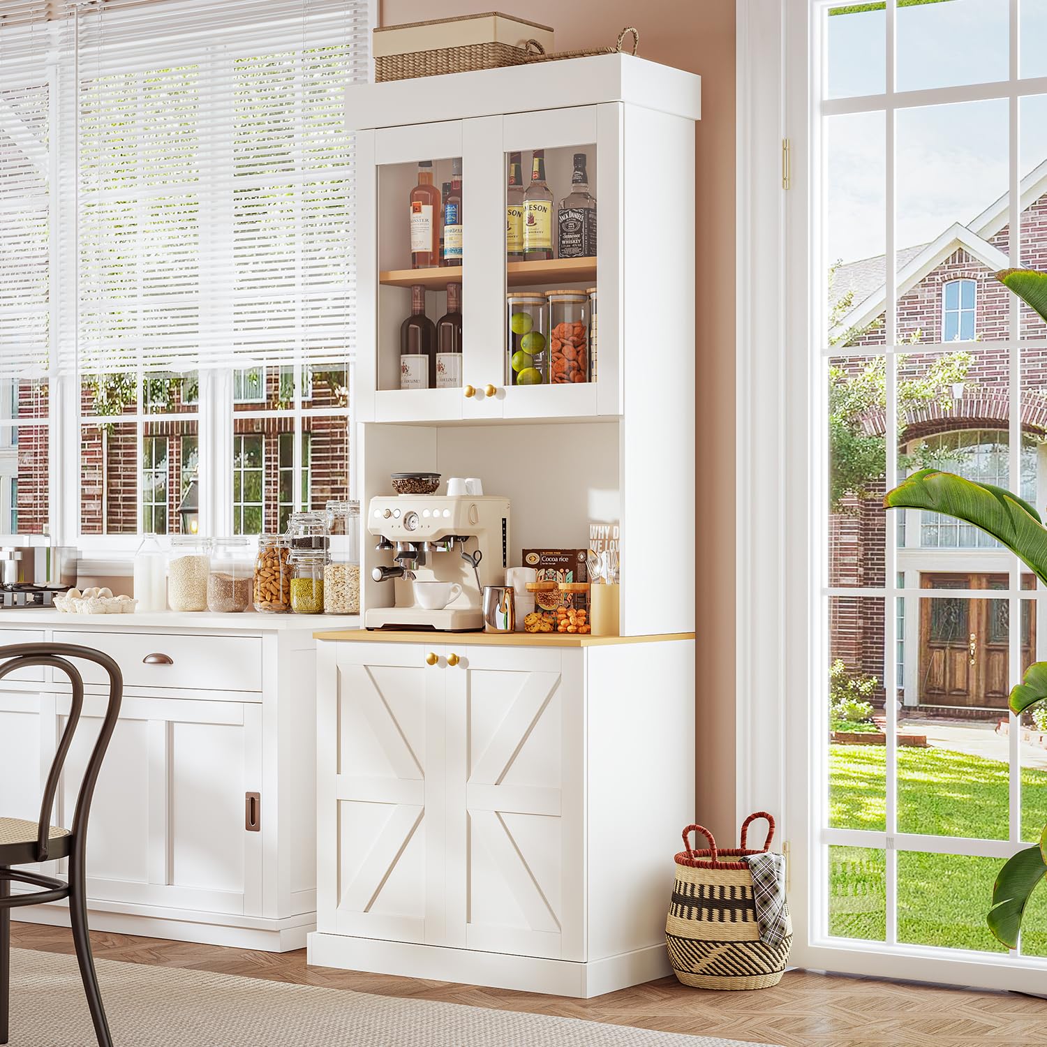71" Tall Farmhouse Storage Cabinet with Drawers, Large Bookshelf with Adjustable Shelves