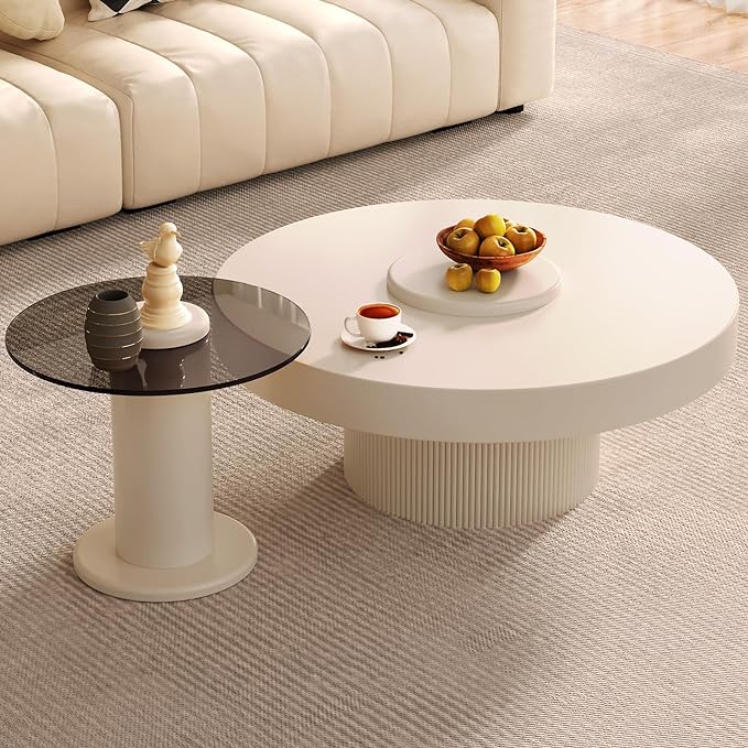 Modern Round Coffee Table Set of 2 Small End Table Tempered