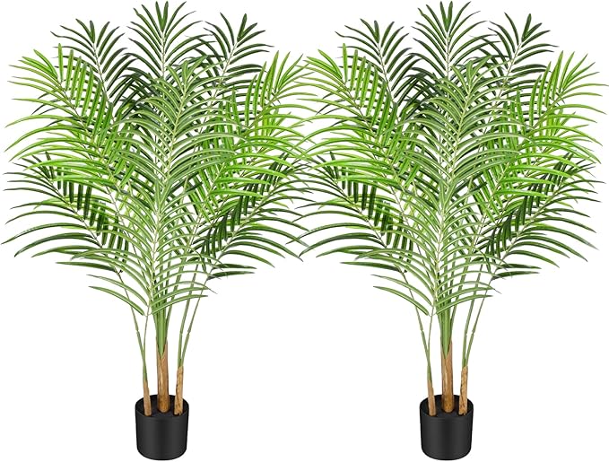 Artificial Palm Tree 6ft Tall Fake Palm Tree Indoor Decor with 18 Trunks and Real Bark Design Faux