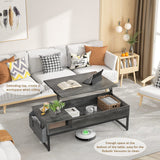 Lift Top Coffee Table with Storage, Wood Lifting Top Central Table Metal Frame