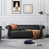 Leather Sofa 3 Seater Couch, Large Sofa Furniture Roll Arm Classic Tufted Chesterfield