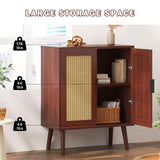 Rattan 2-Tier Home Storage Cabinet, Accent Kitchen Cabinet with Door,