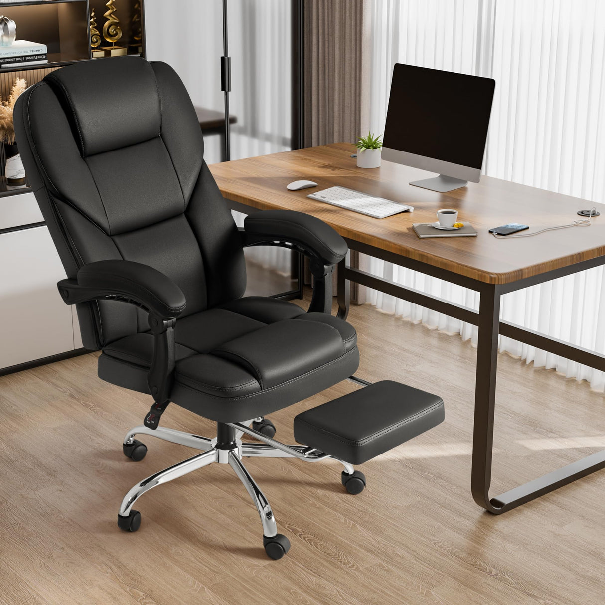 Executive Office Chair with Massage, Ergonomic Reclining High Back Leather Seats