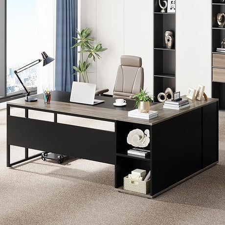 71 inch Executive Desk, L Shaped Desk with Cabinet Storage, Executive Office Desk