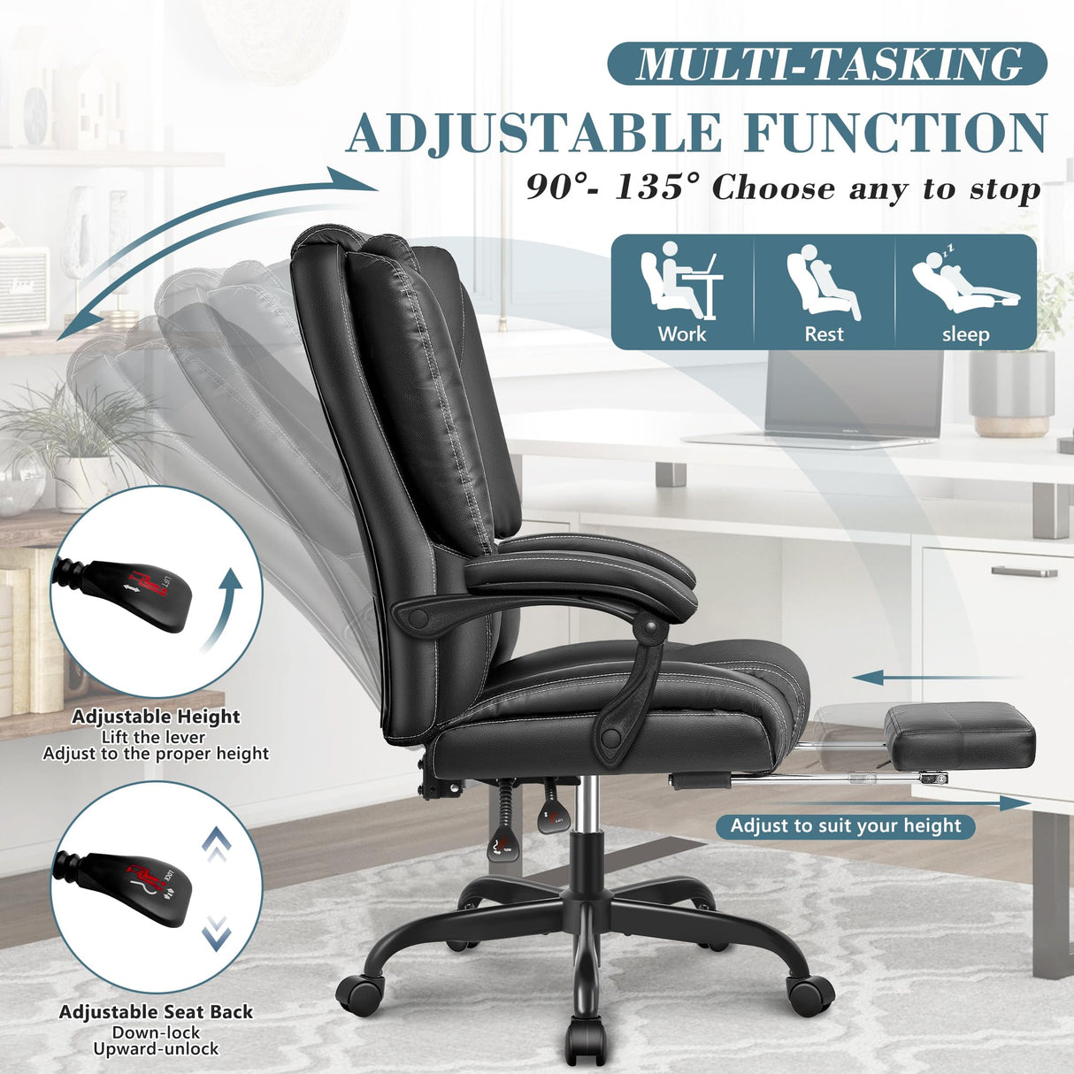 Office Chair, Big and Tall Office Chair Desk Chair Comfy Heavy Duty Home Office Desk