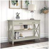 Key West Console Table with Drawers and Shelves in Washed Gray