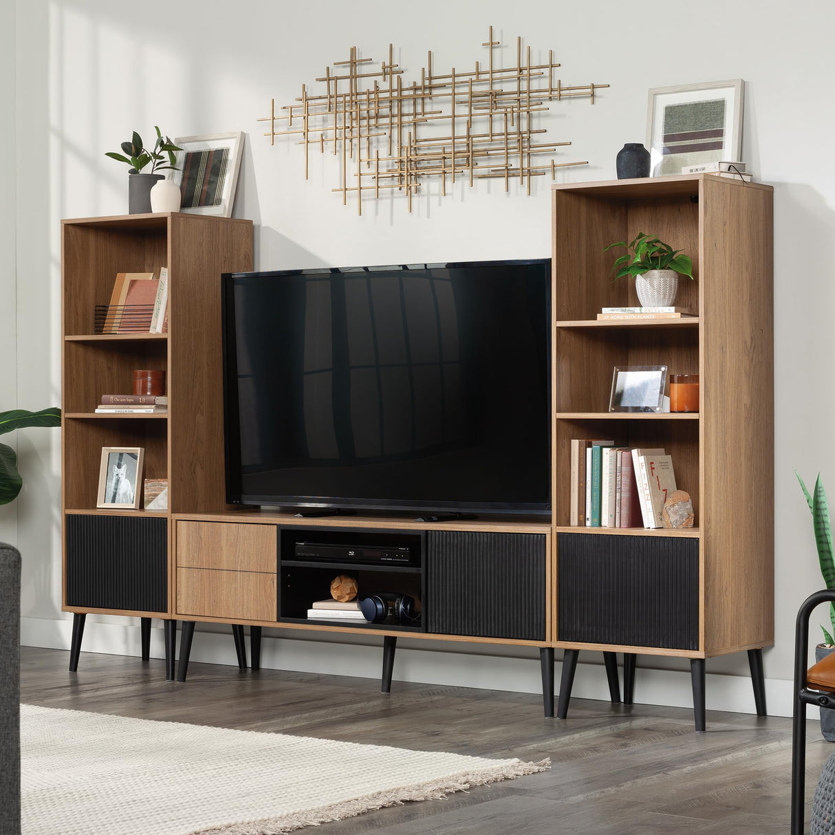 Sauder Ambleside Modern TV Credenza, L: 55.91" x W: 15.67" x H: 20.87", Serene Walnut