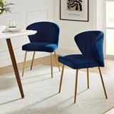 Velvet Dining Chairs Set of 2, Modern Upholstered Side Chair with Golden Legs,