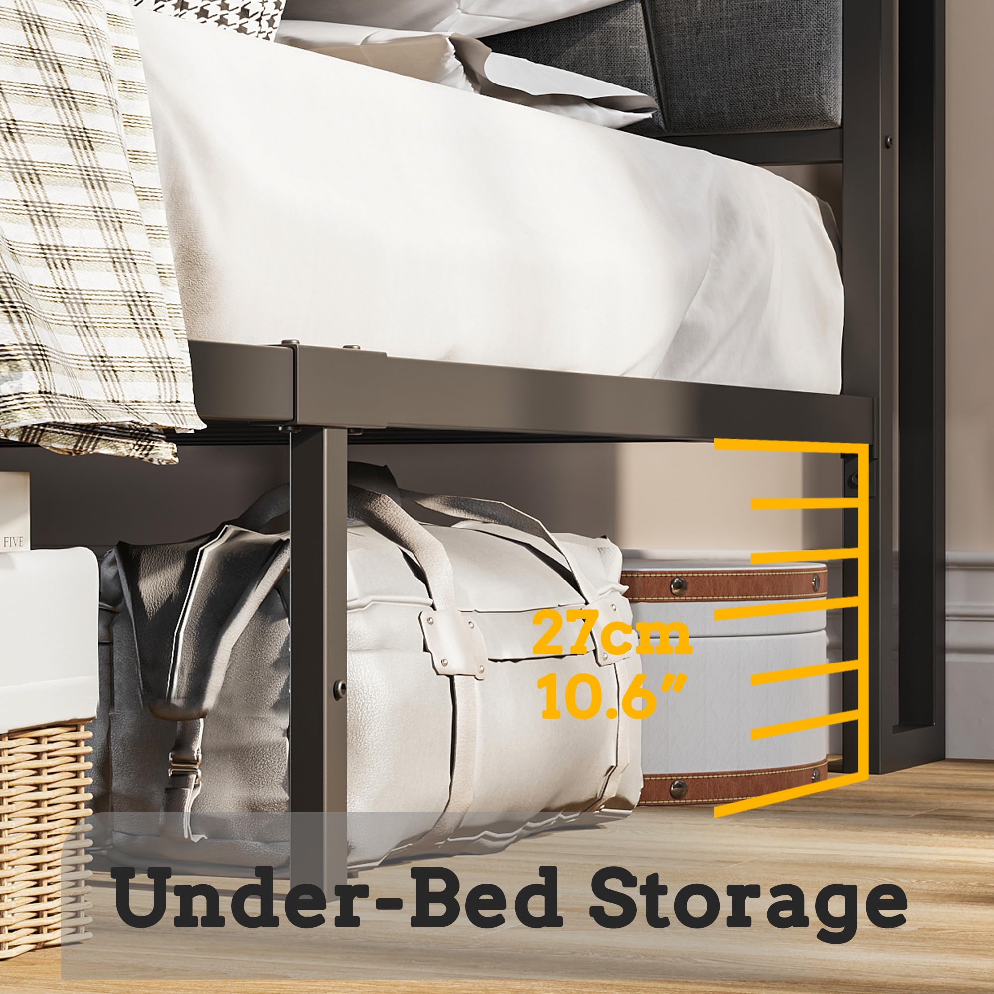 Queen Bed Frame, Storage Headboard with Charging Station, Platform Bed with Drawers,