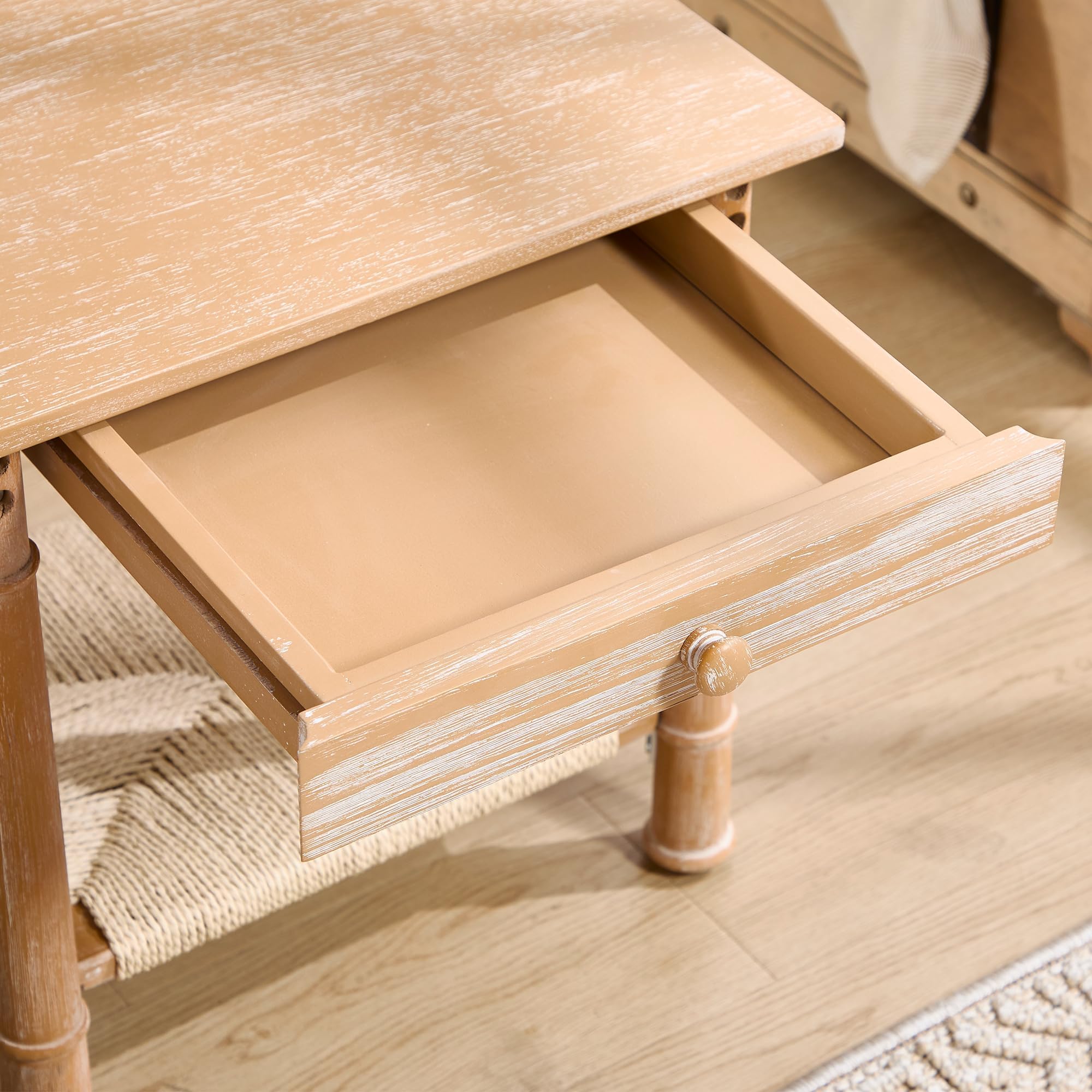 Table with Drawer for Living Room Couch Farmhouse End Table with Woven Rope Shelf