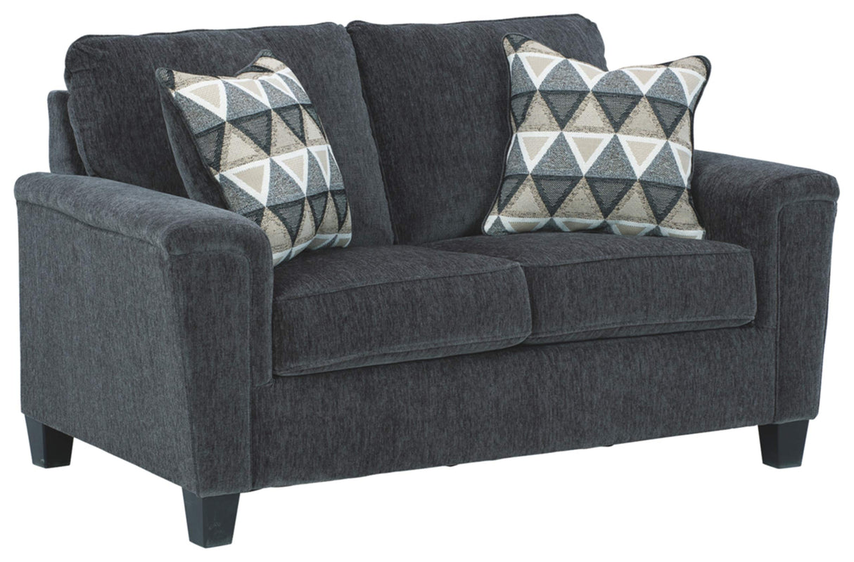 Abinger Chenille Contemporary Loveseat with 2 Accent Pillows, Dark Gray