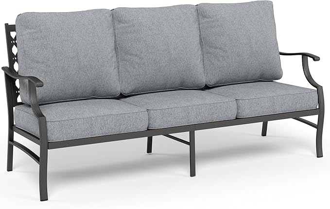 Metal Patio Furniture Sofa with 5.75" Super-Thick Waterproof Cushion