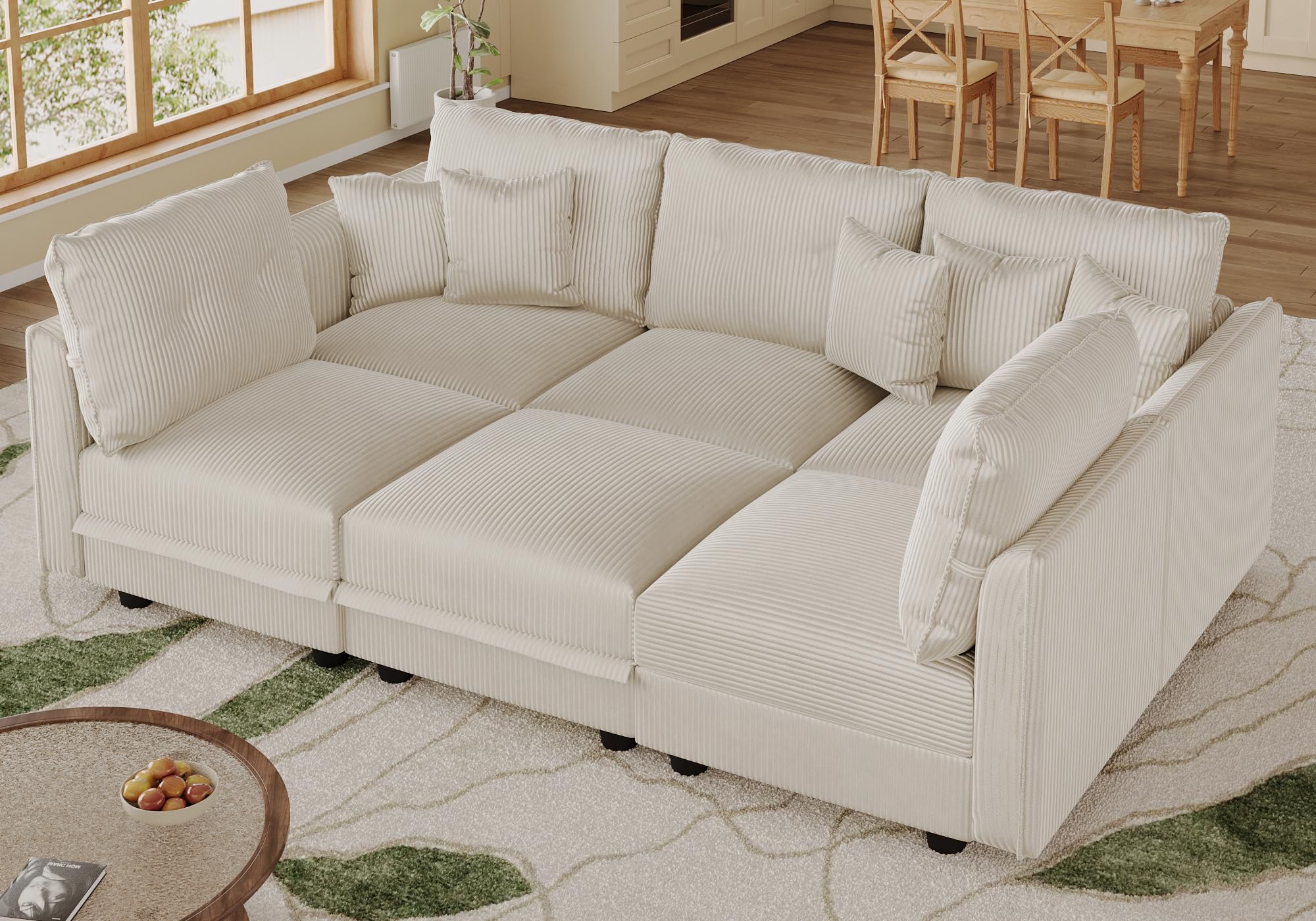 Modular Sectional Sofa with Storage Seats, Corduroy Convertible Modular U Shaped