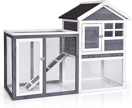 Rabbit Hutch, Indoor Outdoor Bunny Cage with Run, Wooden Rabbit Cage