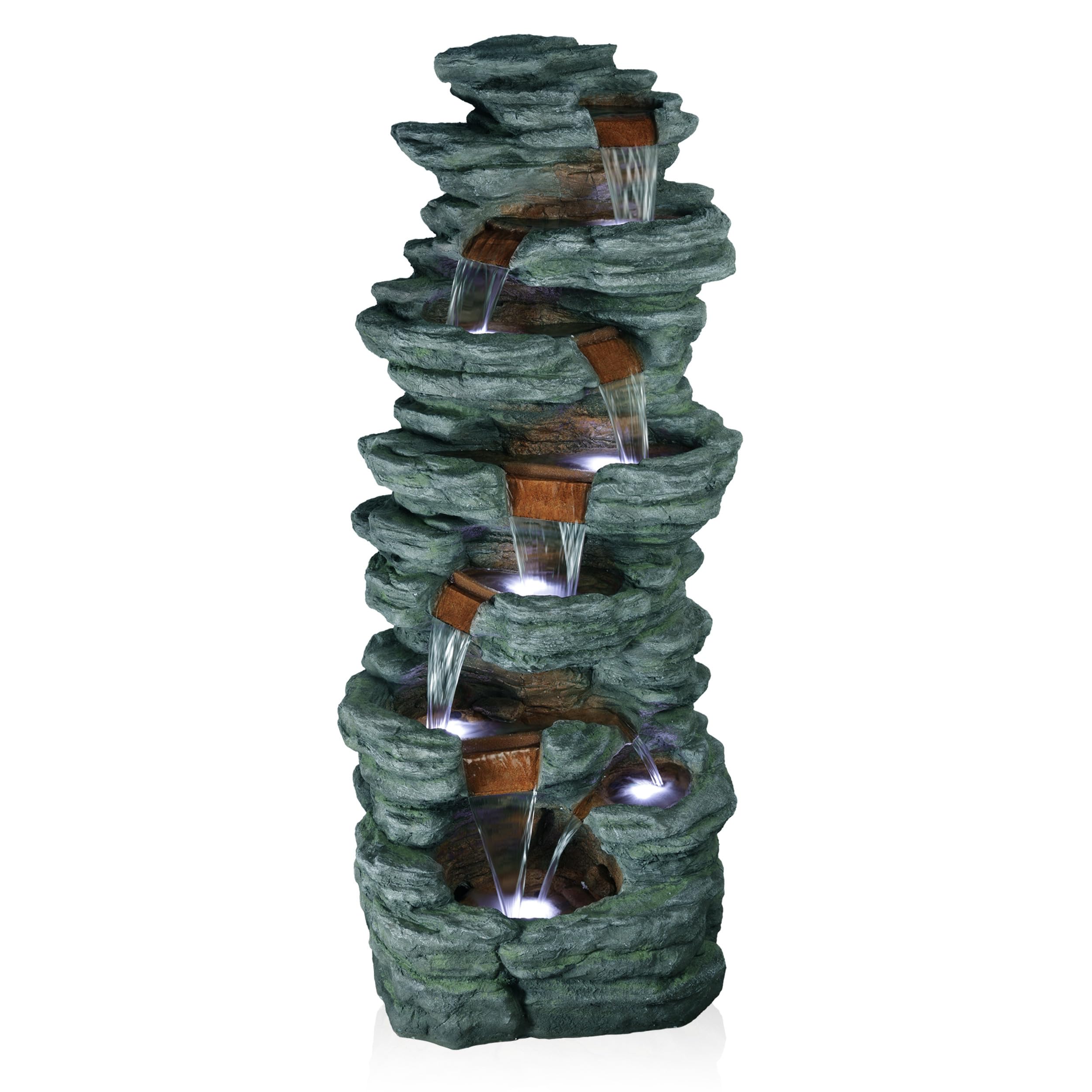 TZL274 Outdoor Floor Cascading Stone Fountain w/LED Lights