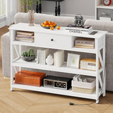 47 Inch Console Sofa Table with Drawer, Industrial Entryway Table with Storage Shelves,