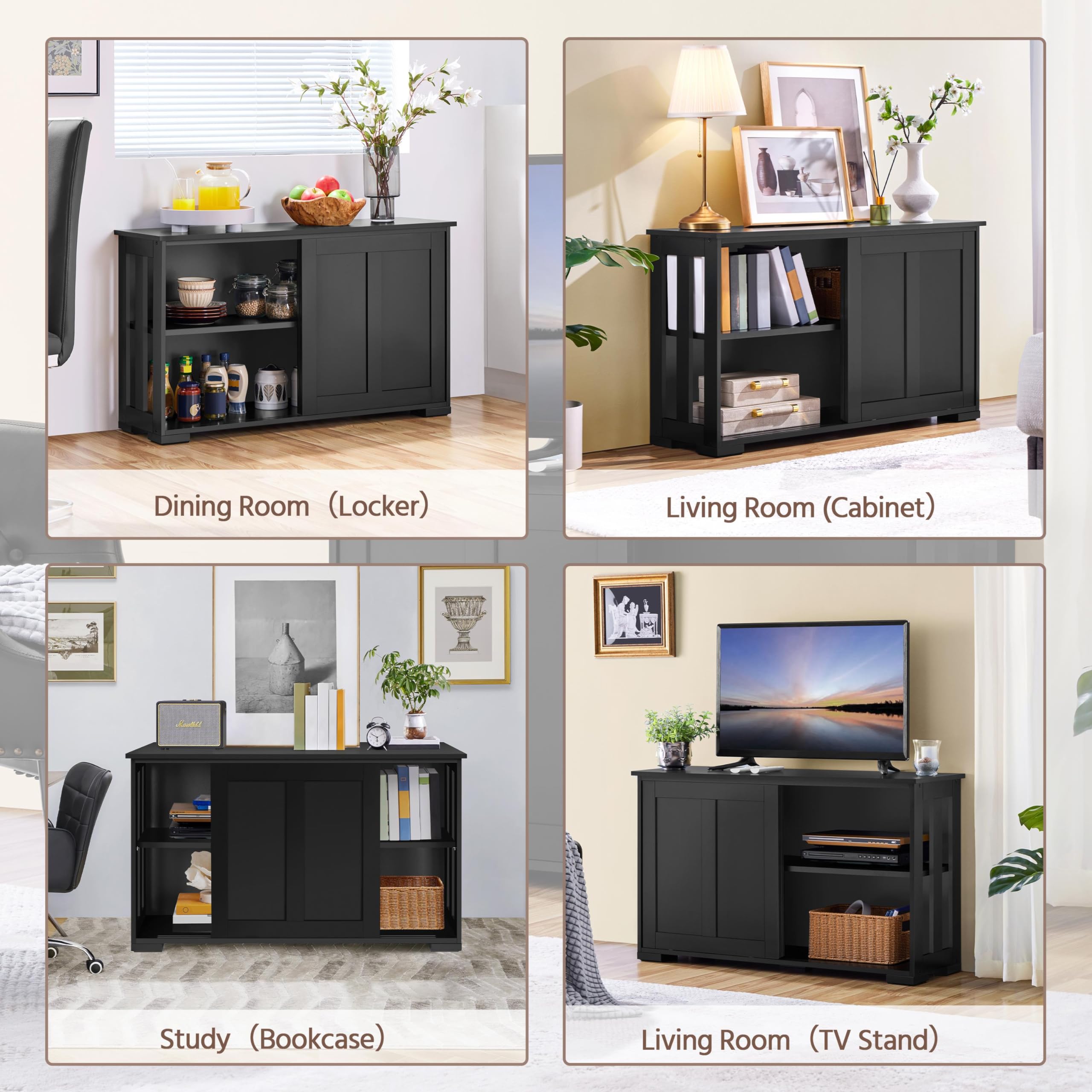 TV Stand, Wooden Storage Console Table with Sliding Door and Adjustable Shelf