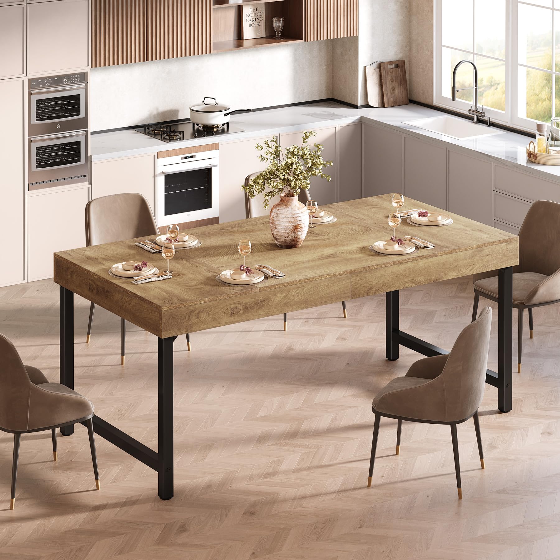 55-Inch Farmhouse Dining Table for 4-6 People