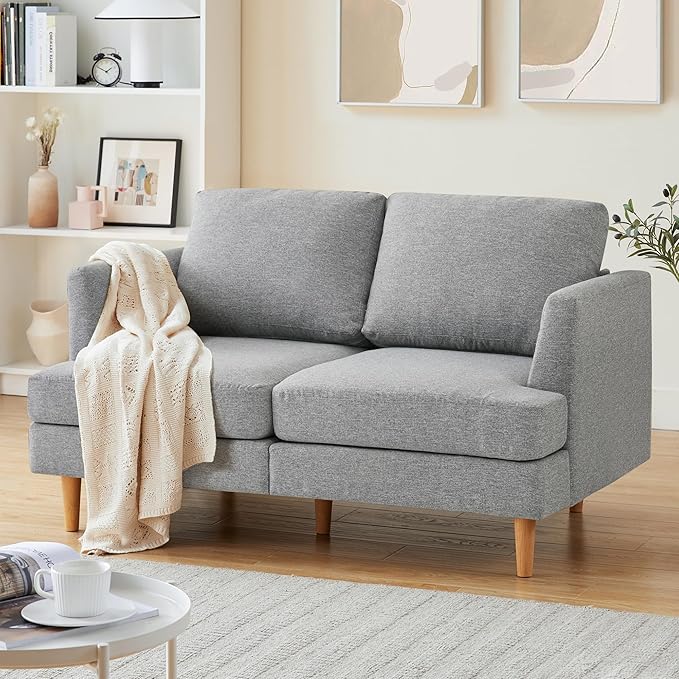 Loveseat Sofa 56", Small Couches for Small Spaces, Mid Century Love Seat Couches for Living Room, Upholstered 2-Seater Small Couch for Bedroom, Apartment, Beige