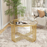 Coffee Tables for Living Room, Round Gold Glass Top Coffee Table,