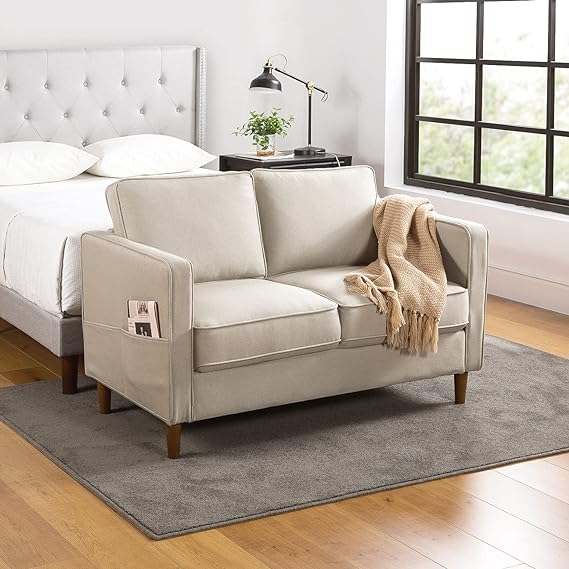 Fabric Loveseat Sofa Couch with Armrest Pockets