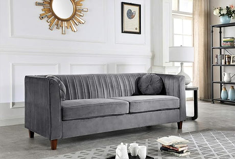 55" Modern Loveseat with Soft-Cushioned Backrest, Piped Details & Tapered Wood Legs